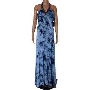 Boston Proper Maxi Dress NWT M Halter Blouson Tie Dye Resort Party Formal Long